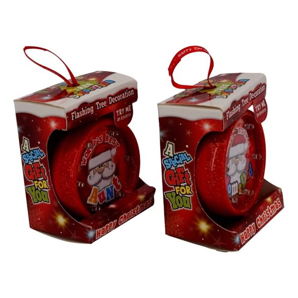 Flashing Tree Decoration Happy Christmas World's Best Aunt / World's Mom & Dad - Picture 3 of 5